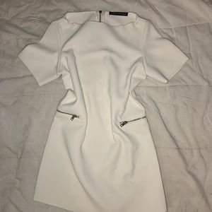 Zara White Shift Dress with Zipper Pockets Size 5